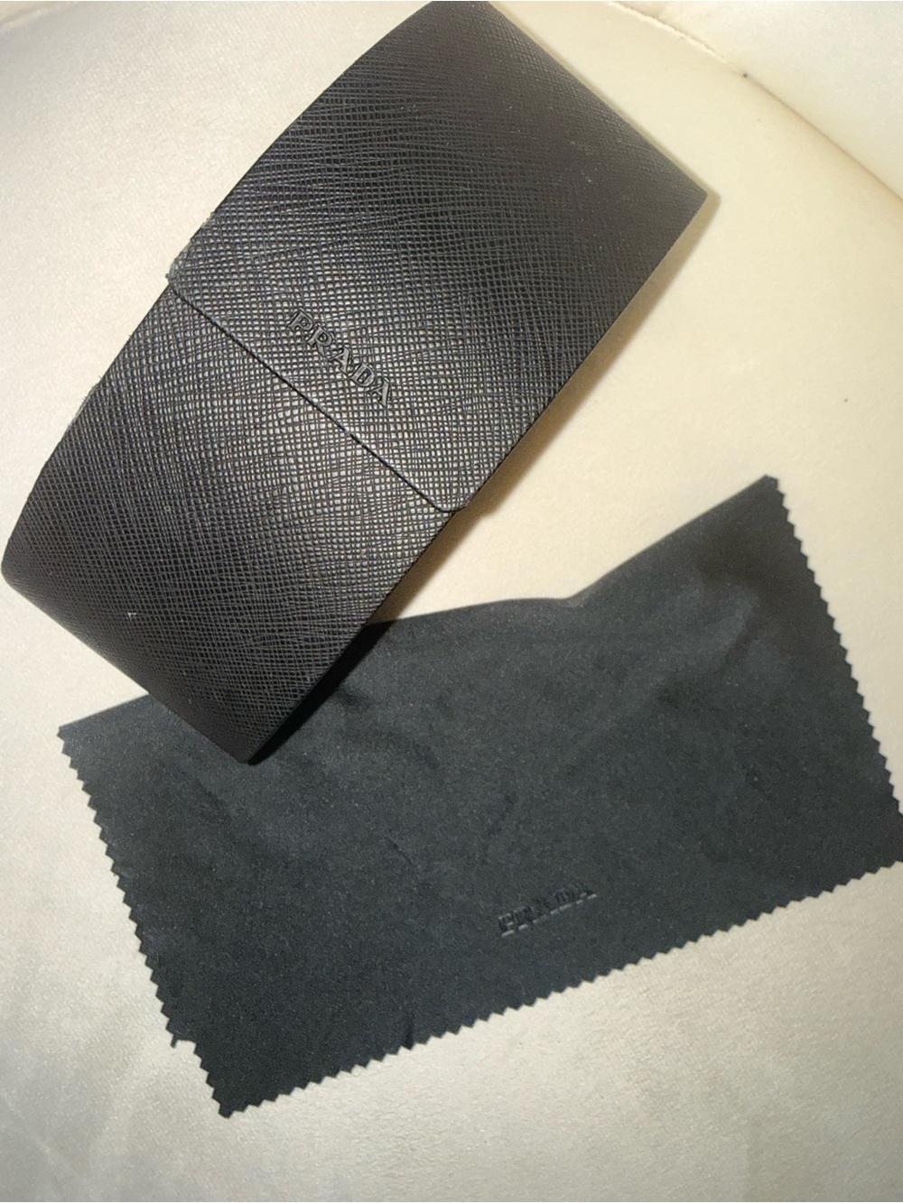 Prada Black Textured Eyewear Case with Black Cleaning Cloth